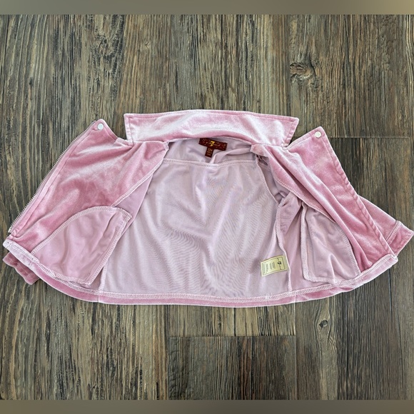 7 For All Mankind Pink Velour Full Zip Baby Moto Jacket Size 12 Months Logo - Picture 9 of 10